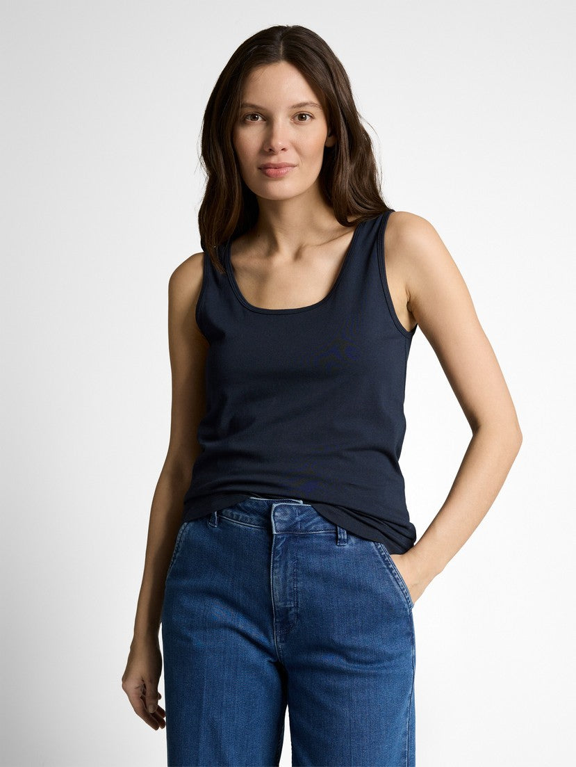 Slim fit top with round neckline - Blue