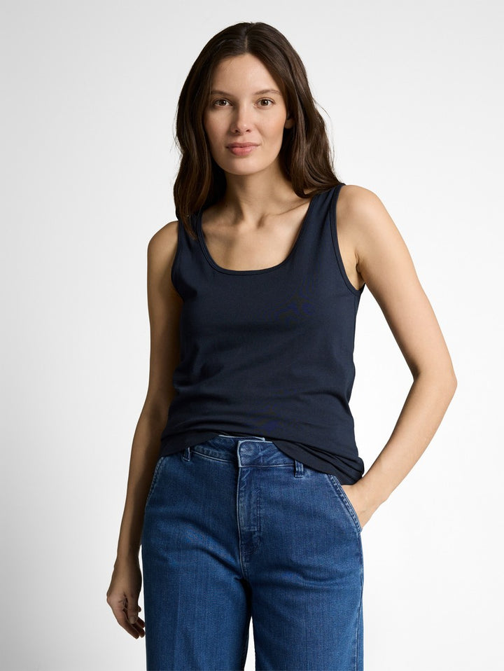 Slim fit top with round neckline - Blue