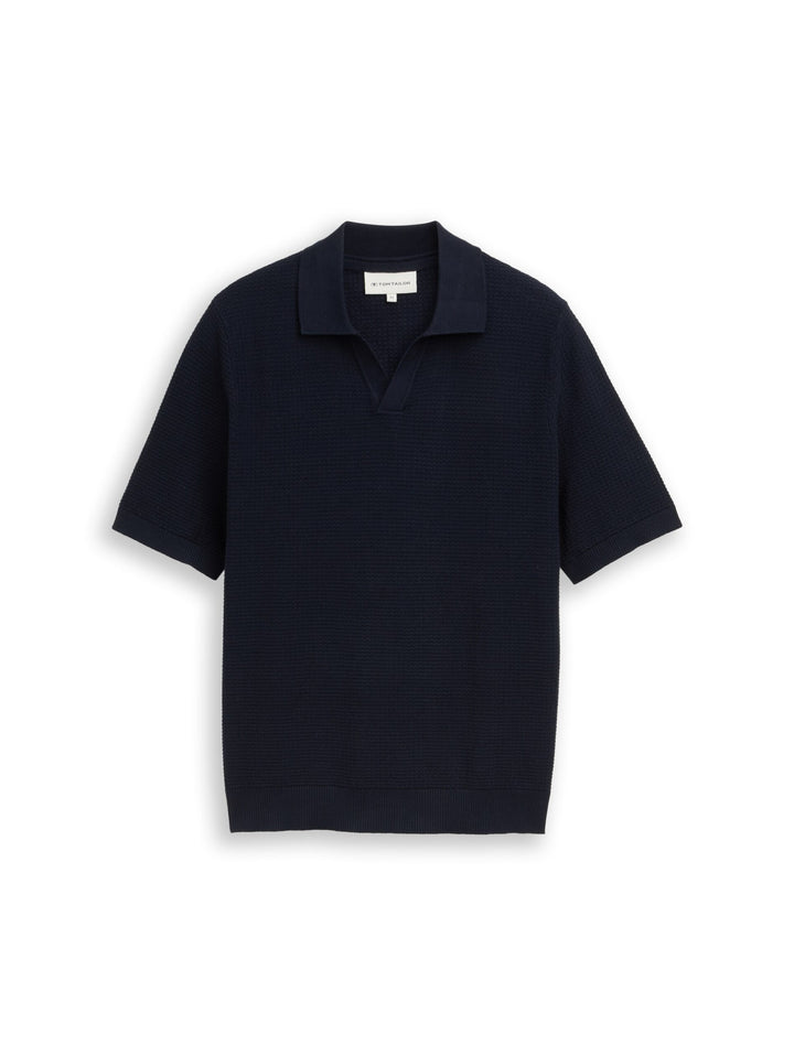 Knitted jumper with polo collar - Blue