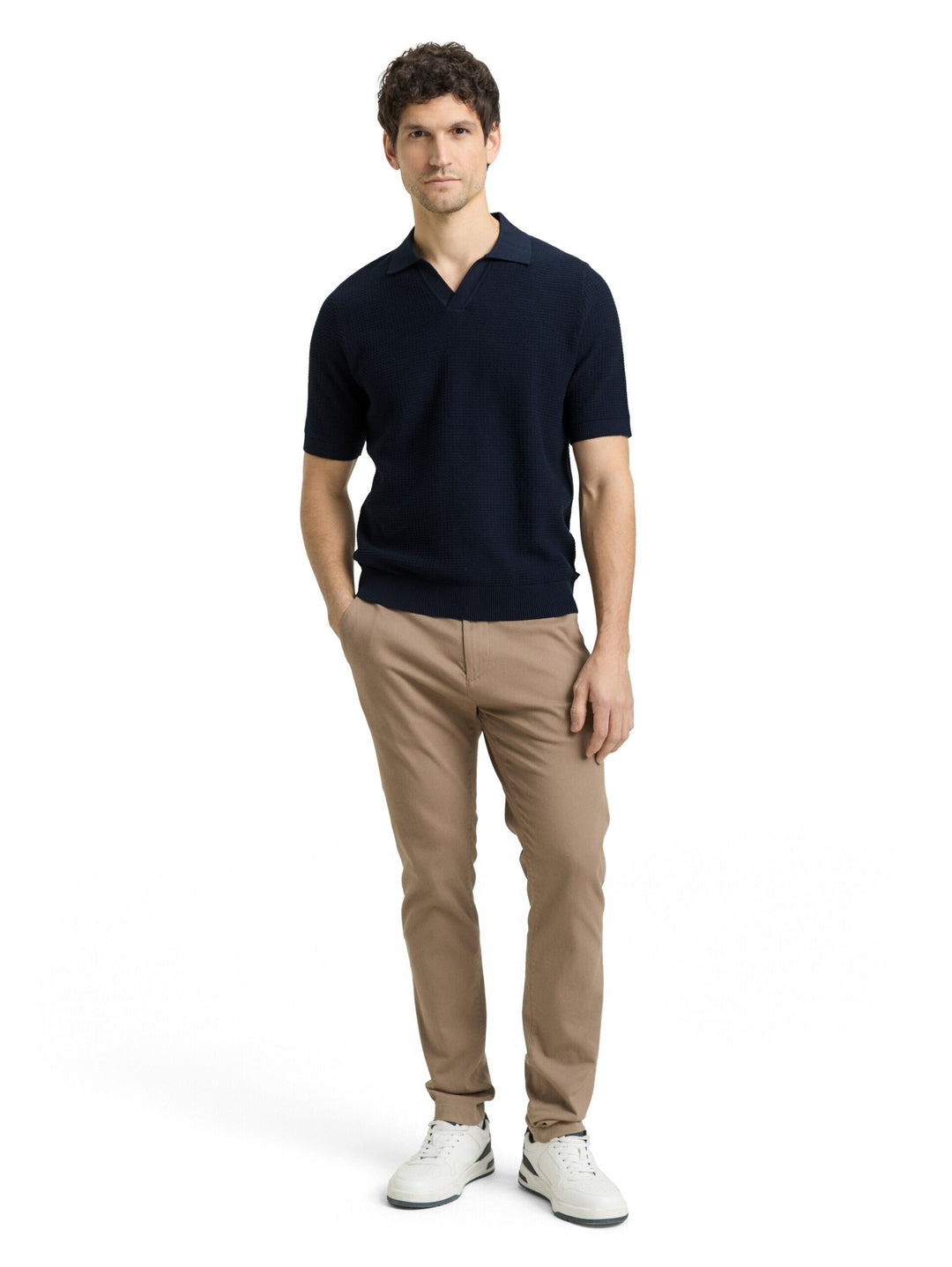 Knitted jumper with polo collar - Blue
