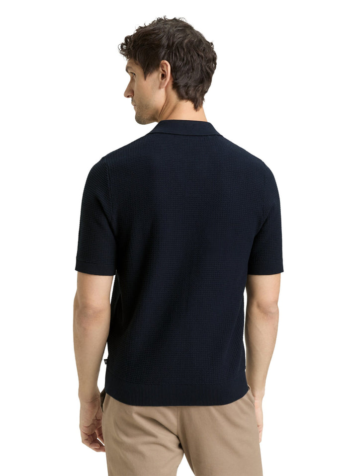 Knitted jumper with polo collar - Blue