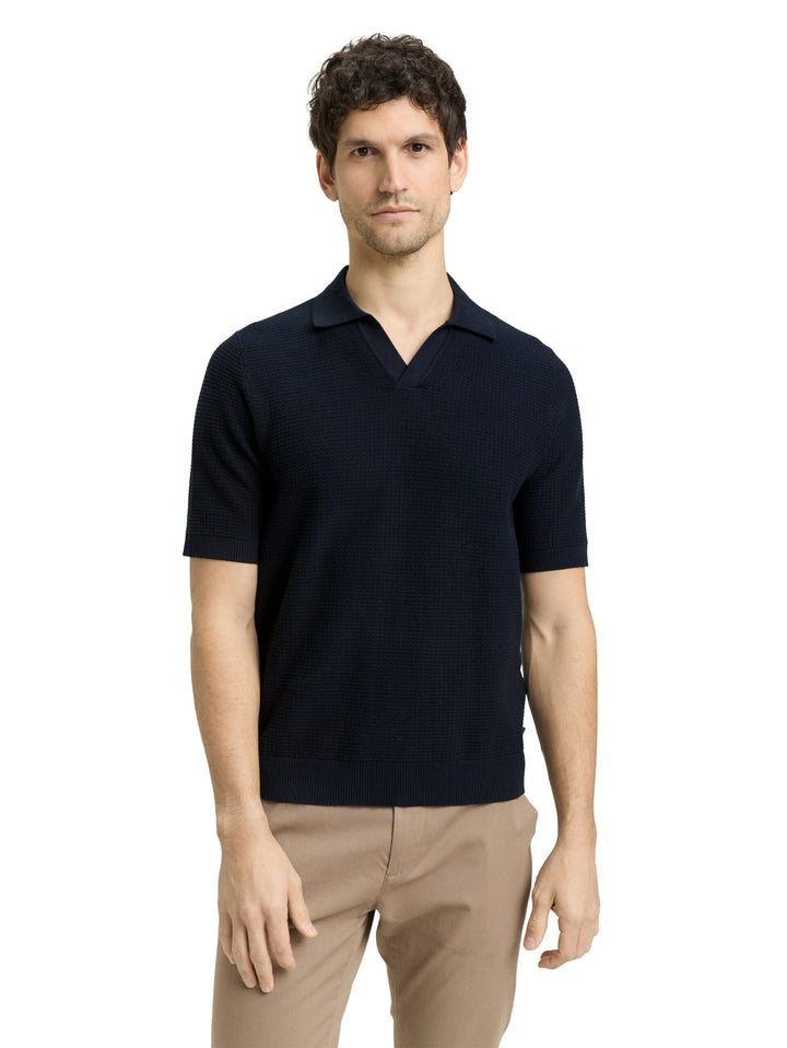 Knitted jumper with polo collar - Blue