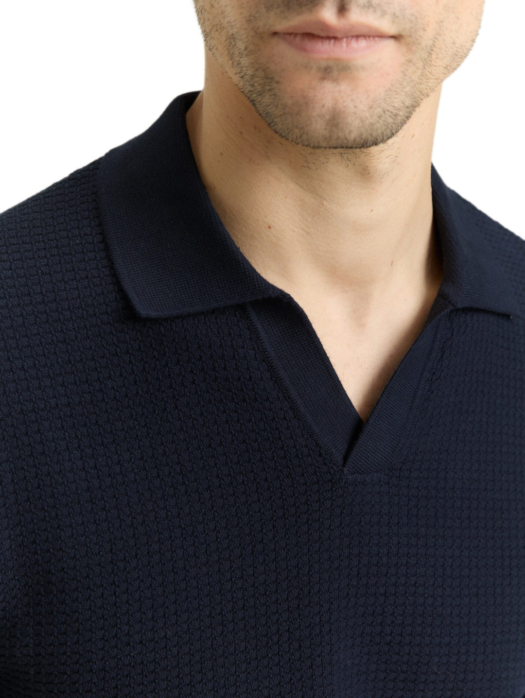 Knitted jumper with polo collar - Blue