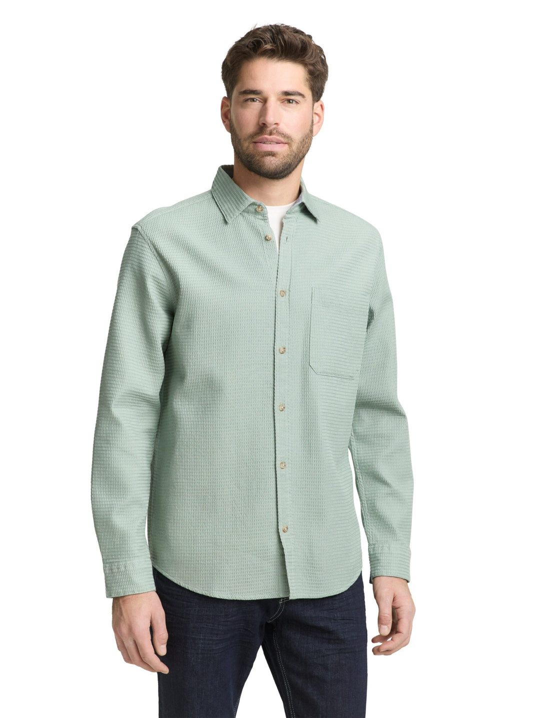 Regular fit shirt with waffle texture - Grey Green