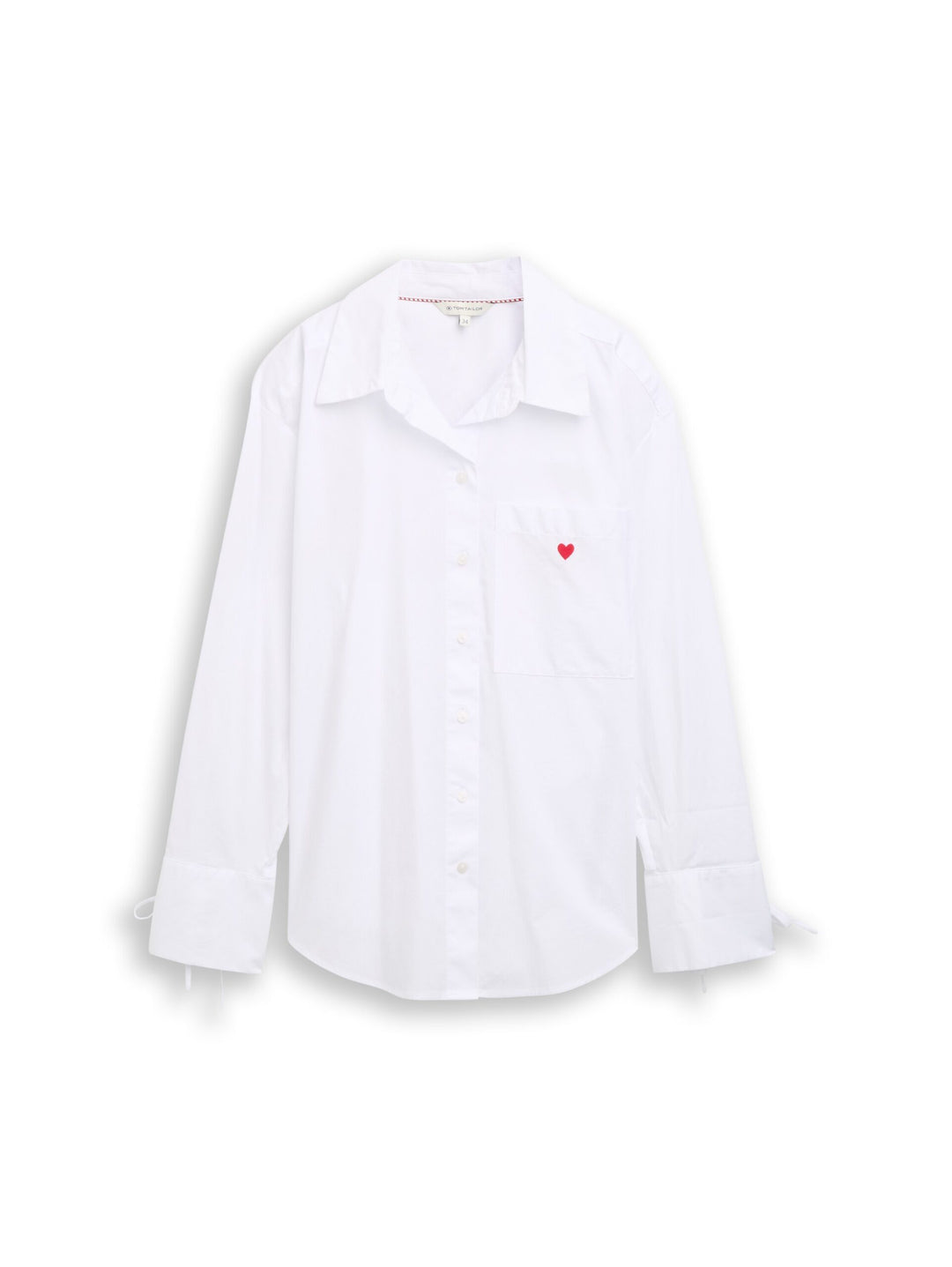 Oversized shirt blouse with heart embroidery - White