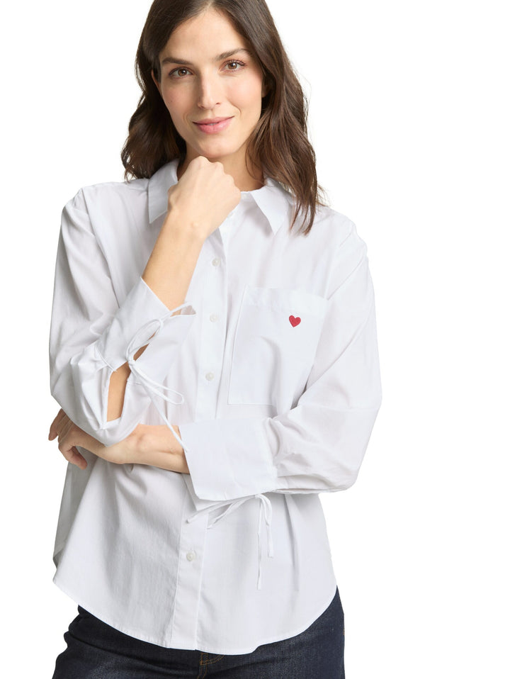 Oversized shirt blouse with heart embroidery - White