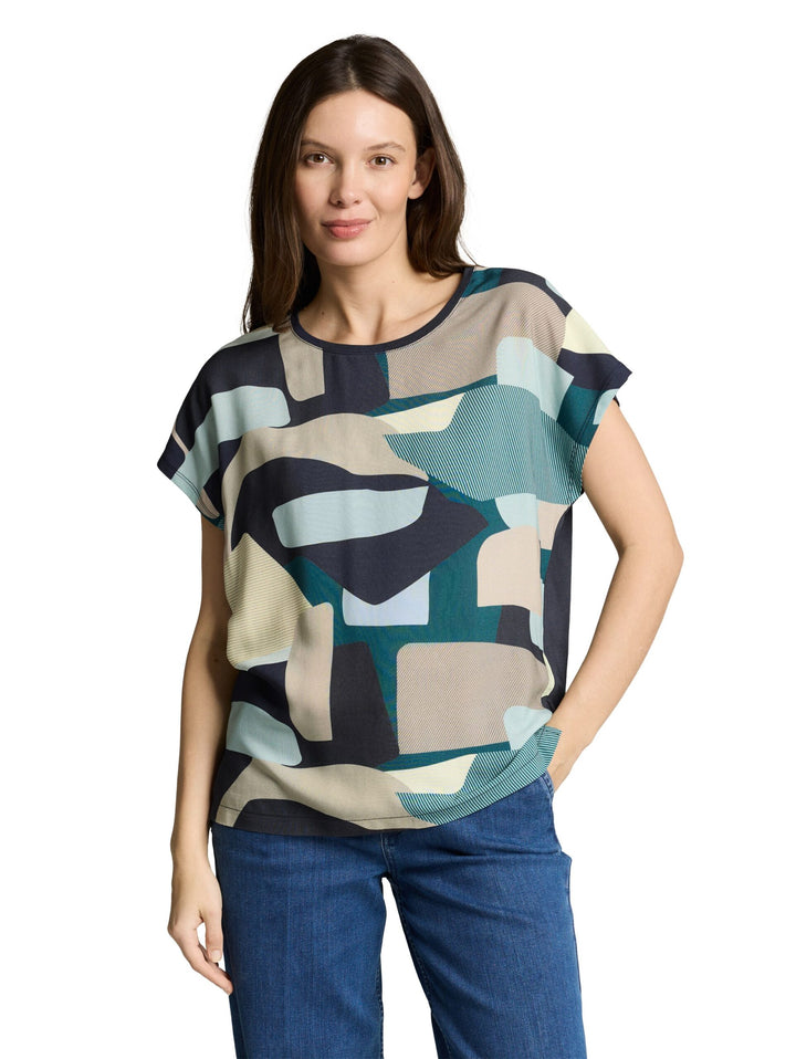 T-shirt in a mix of materials - Blue
