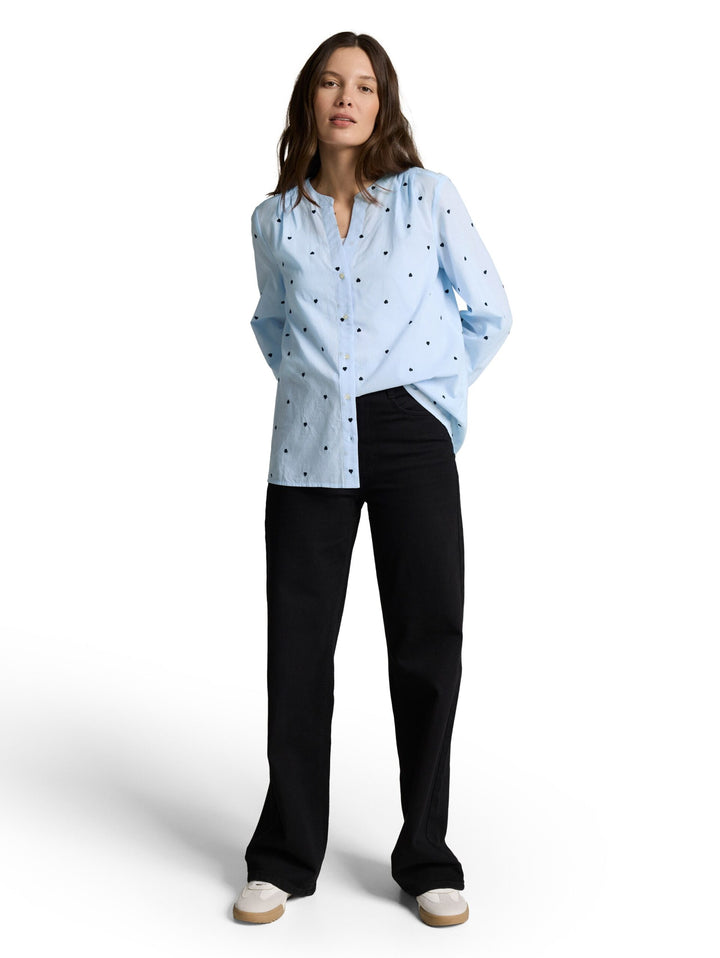 Blouse with heart embroidery - Blue