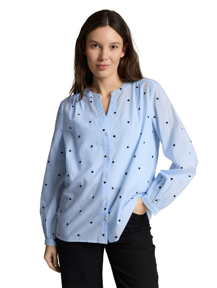 Blouse with heart embroidery - Blue
