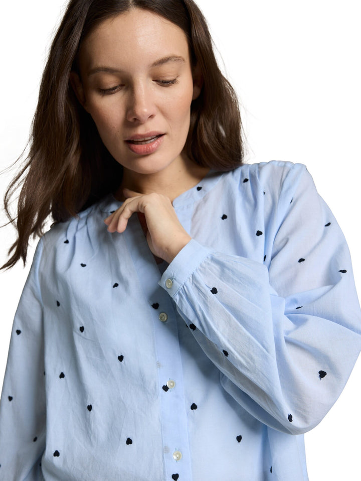 Blouse with heart embroidery - Blue