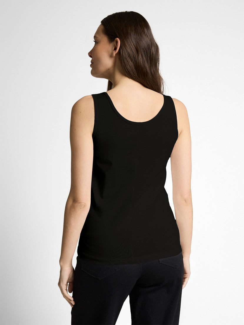 Slim fit top with round neckline - Black