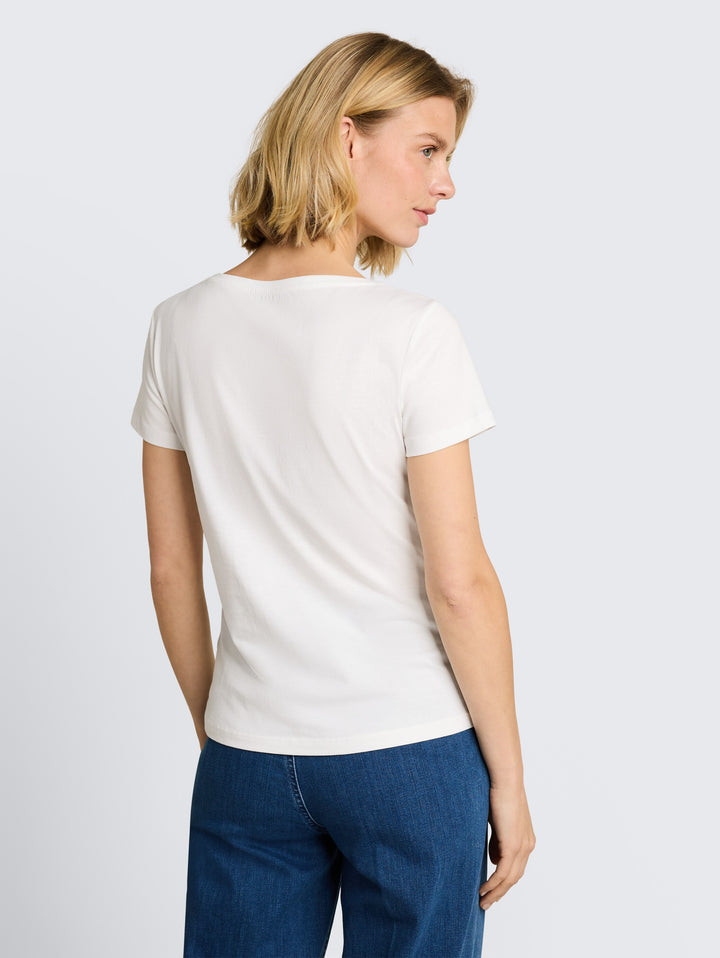 T-Shirt With Logo Rhinestones - Whisper White