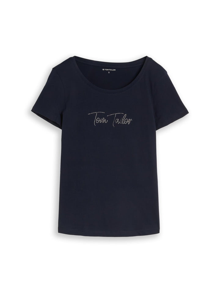 T-Shirt With Logo Rhinestones - Sky Captain Blue