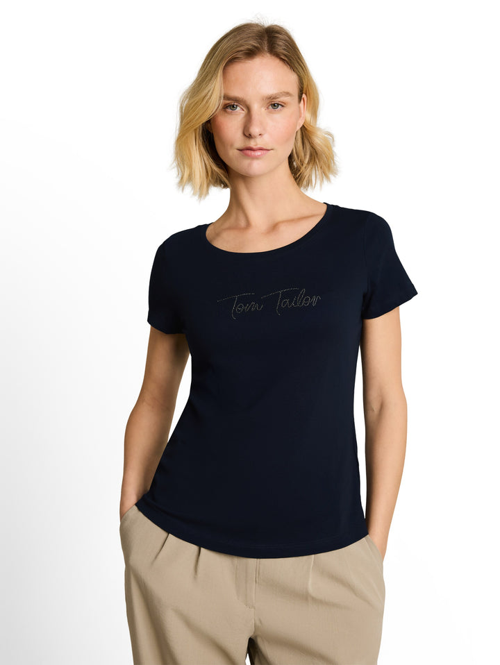 T-Shirt With Logo Rhinestones - Sky Captain Blue