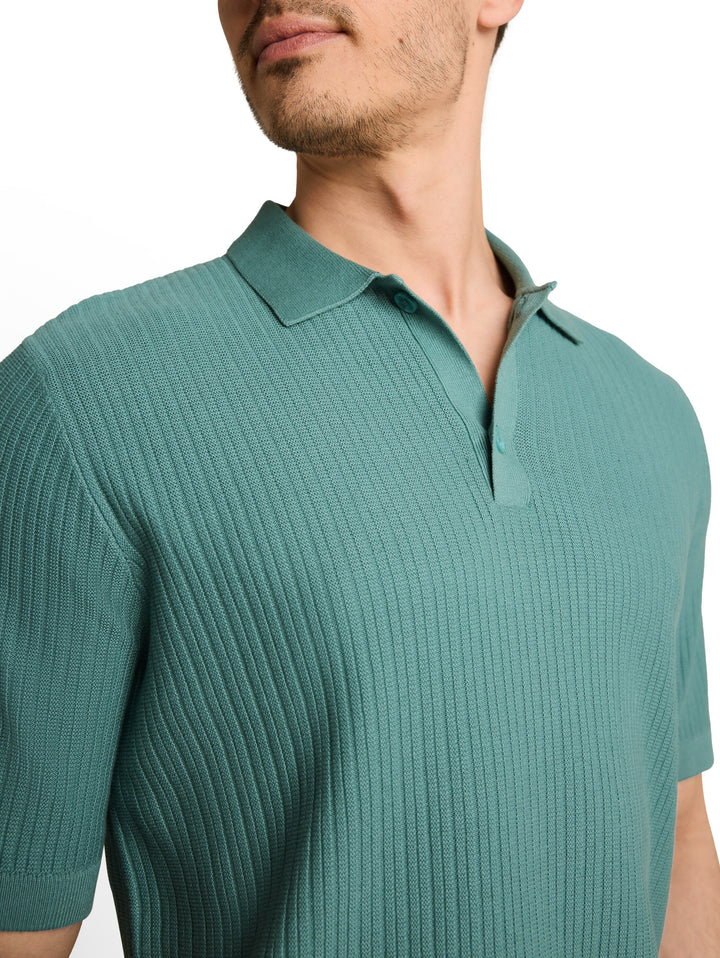 Structured Knit Polo - Mineral Stone Blue