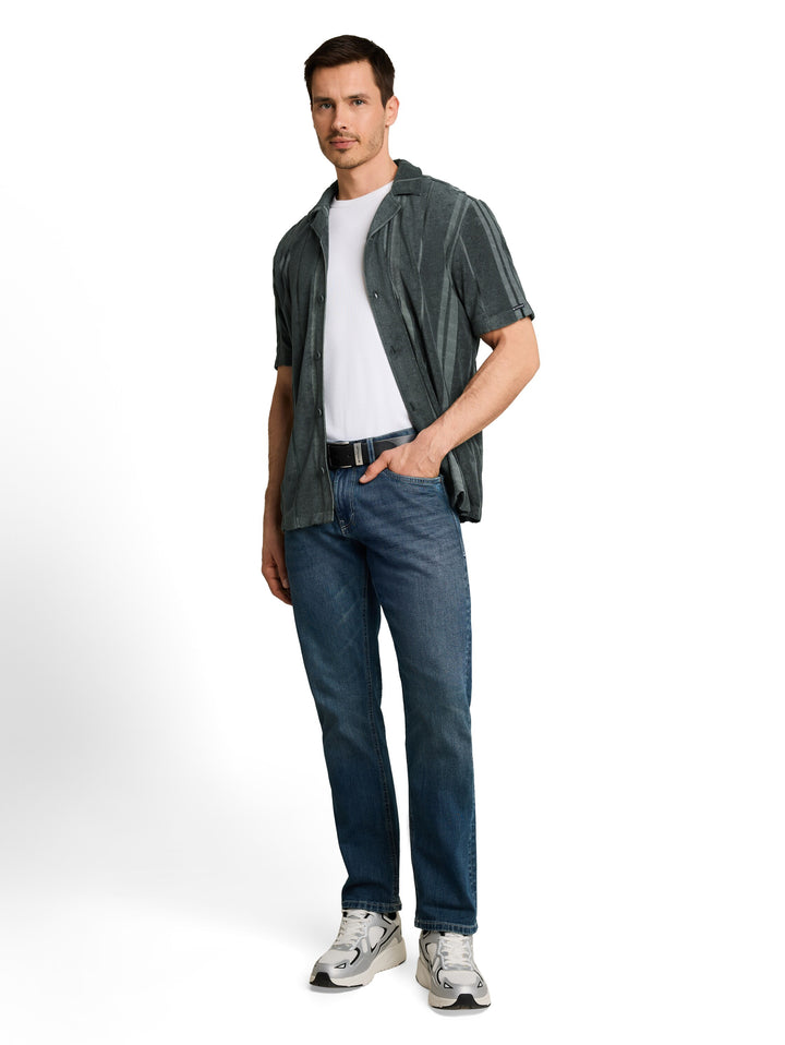 Vertical Striped Towel Shirt - Darkest Olive