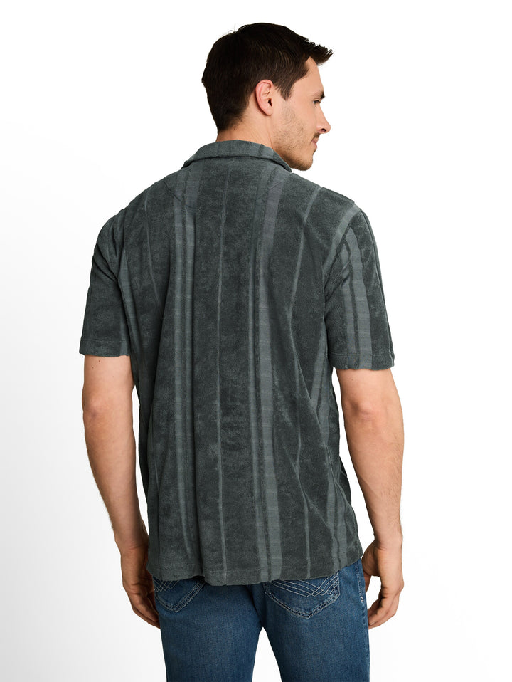 Vertical Striped Towel Shirt - Darkest Olive