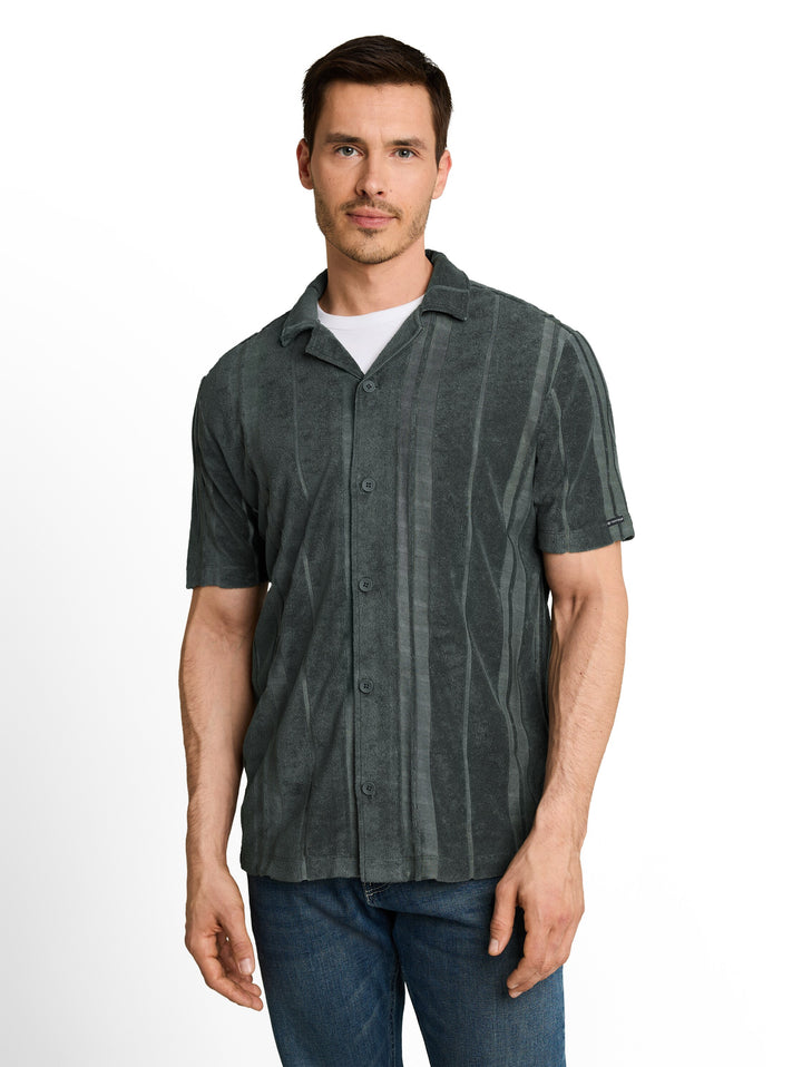 Vertical Striped Towel Shirt - Darkest Olive