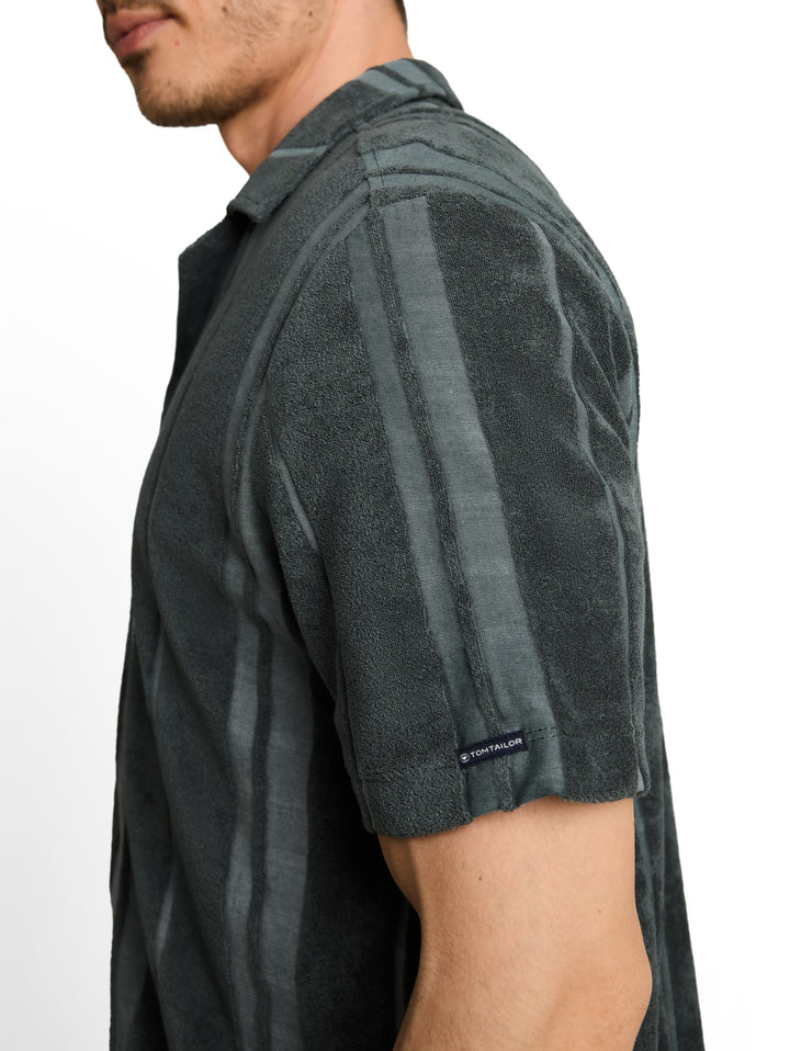Vertical Striped Towel Shirt - Darkest Olive