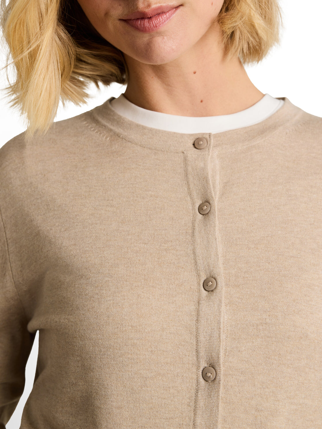 Knit Silk Blend Cardigan - Gravel Beige Melange