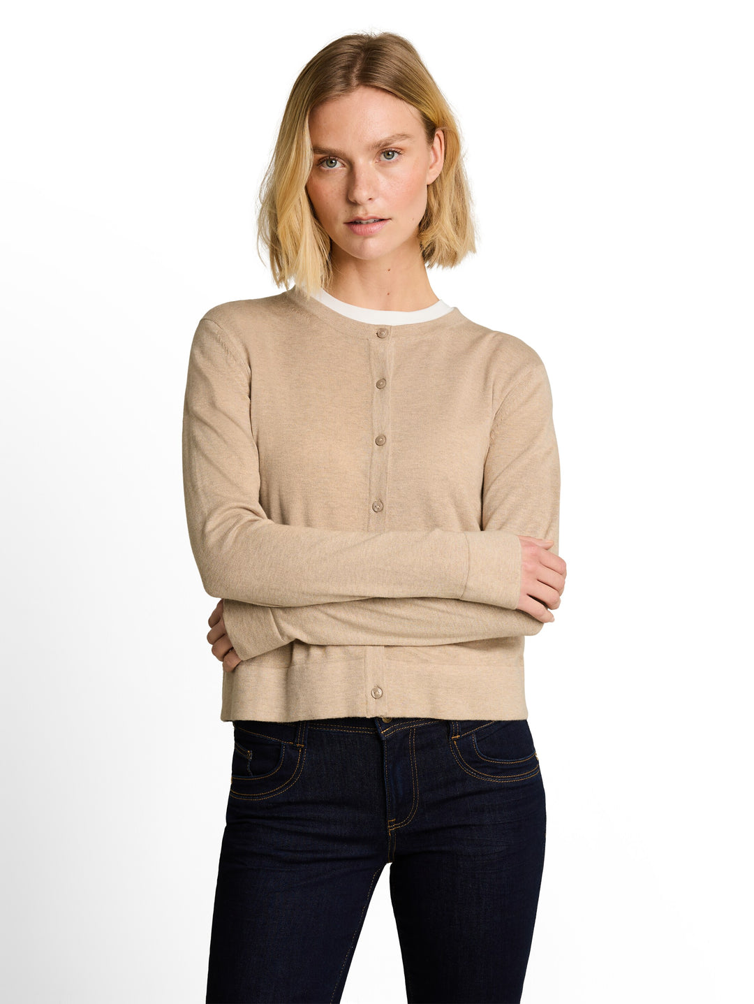 Knit Silk Blend Cardigan - Gravel Beige Melange