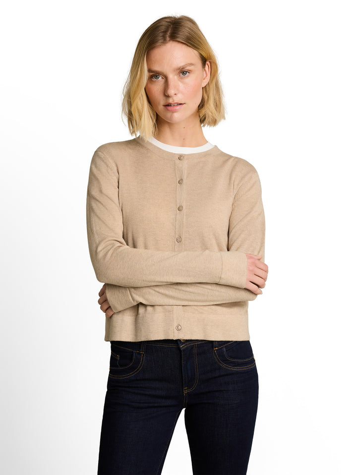 Knit Silk Blend Cardigan - Gravel Beige Melange