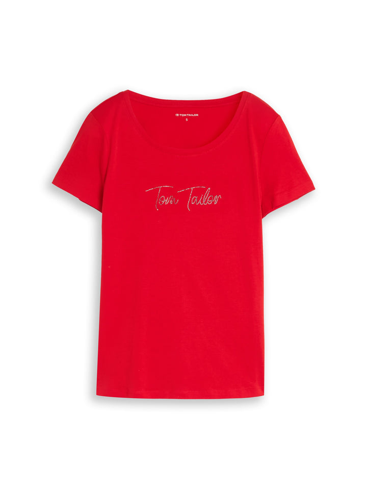T-Shirt With Logo Rhinestones - Soft Scarlet Red