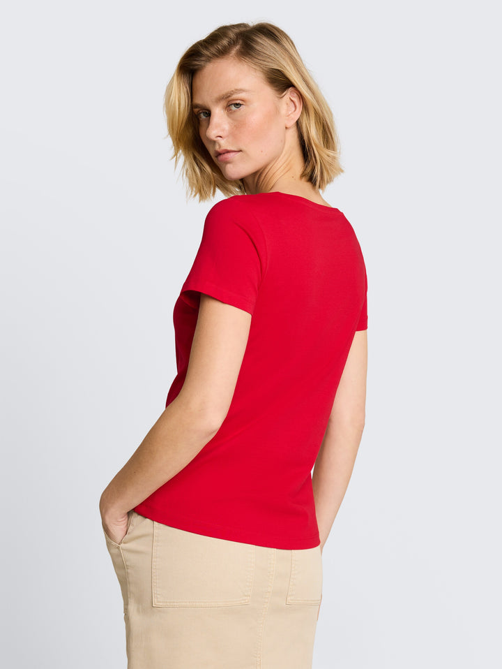 T-Shirt With Logo Rhinestones - Soft Scarlet Red