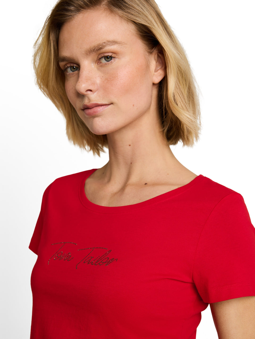 T-Shirt With Logo Rhinestones - Soft Scarlet Red
