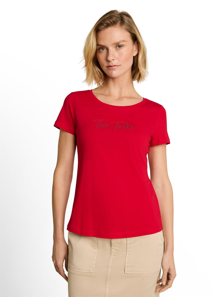 T-Shirt With Logo Rhinestones - Soft Scarlet Red