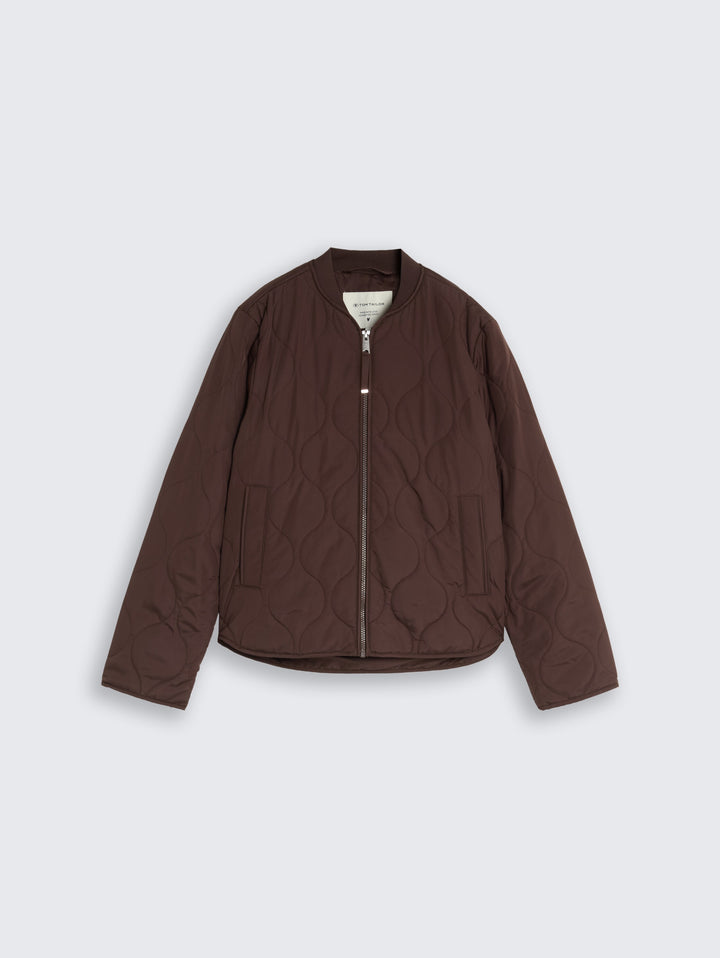 Quilted Bomber Collar Jacket - Java Dark Brown