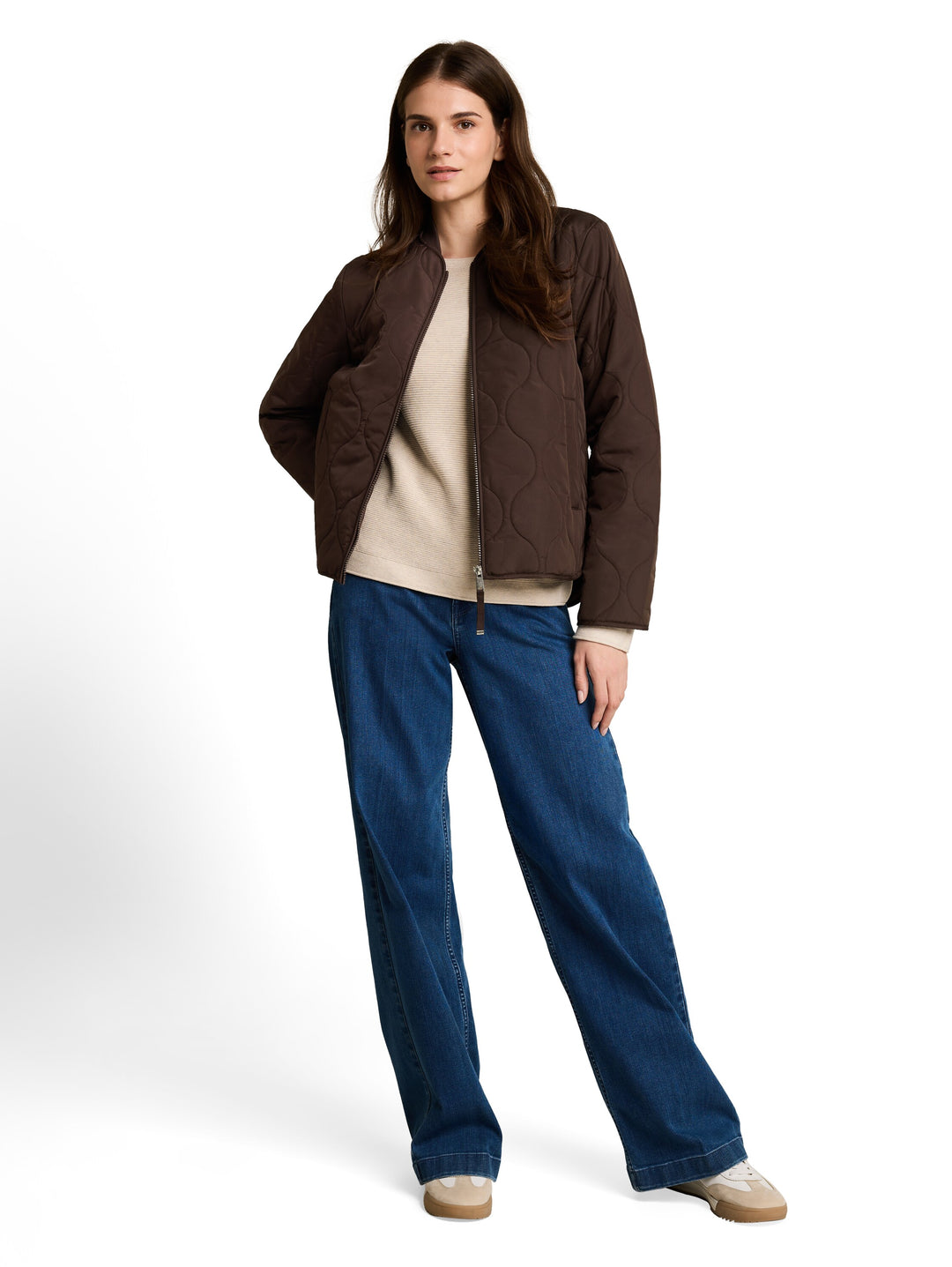Quilted Bomber Collar Jacket - Java Dark Brown