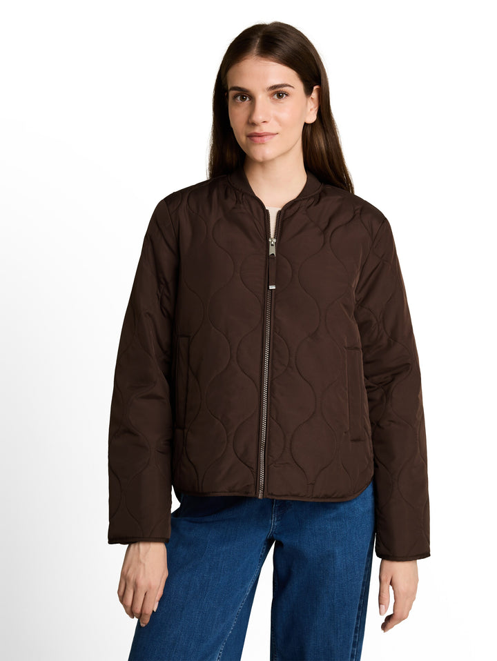 Quilted Bomber Collar Jacket - Java Dark Brown