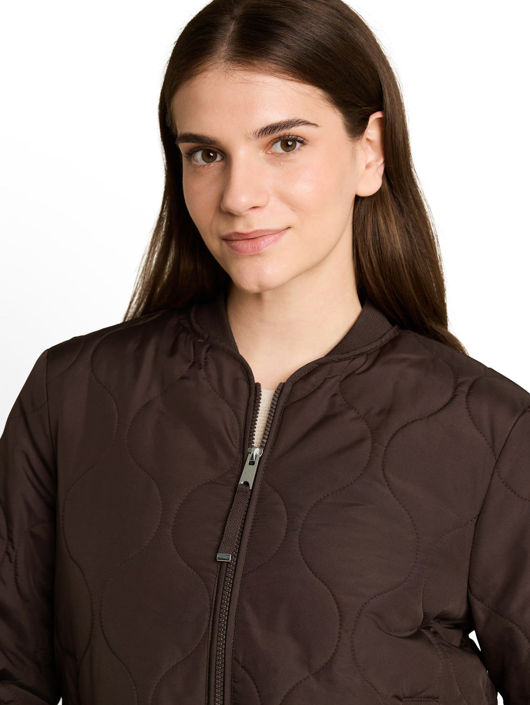 Quilted Bomber Collar Jacket - Java Dark Brown