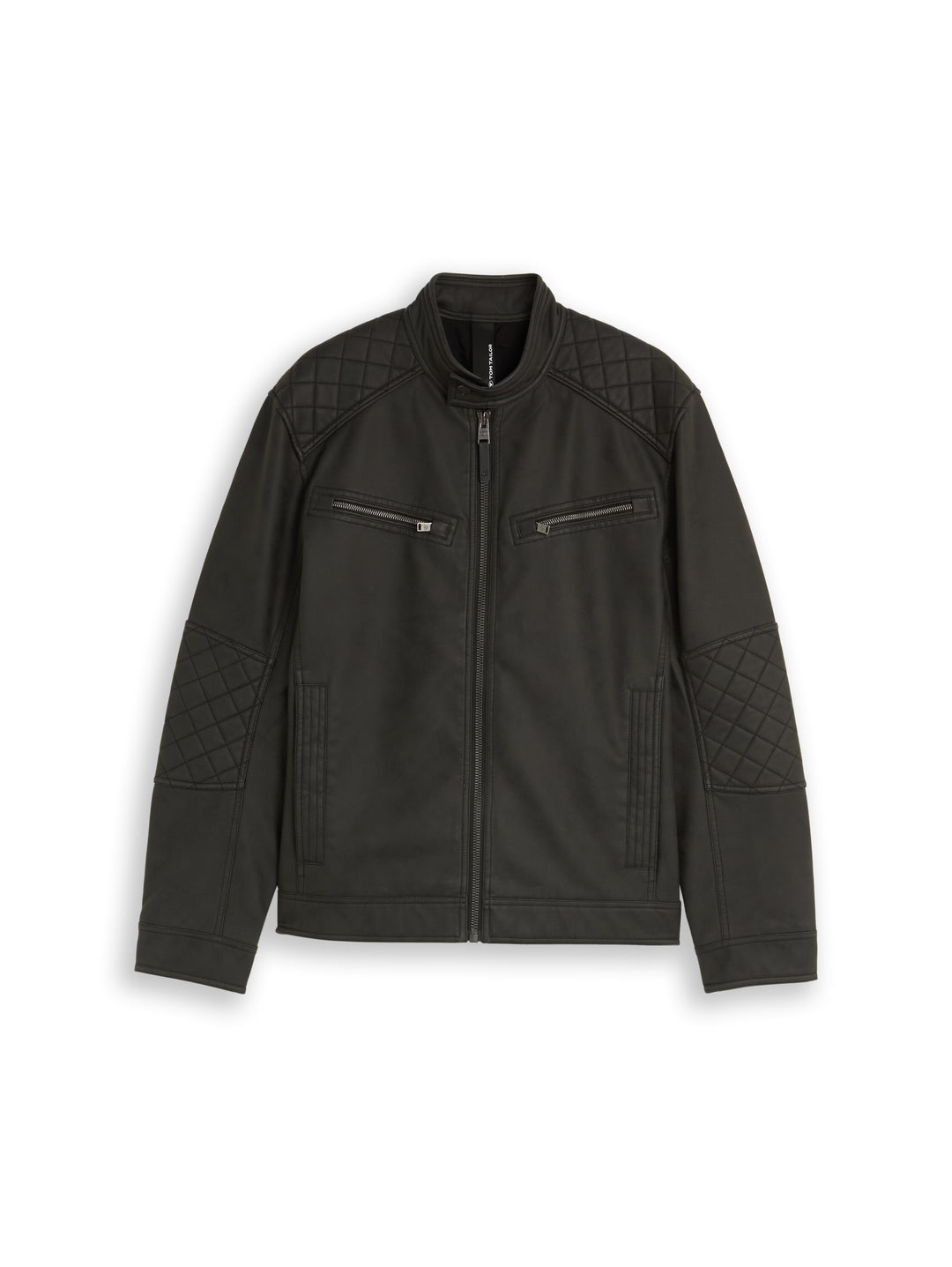 Faux Velour Touch Leather Jacket - Black
