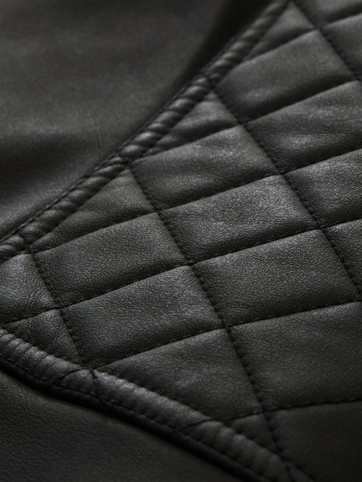 Faux Velour Touch Leather Jacket - Black