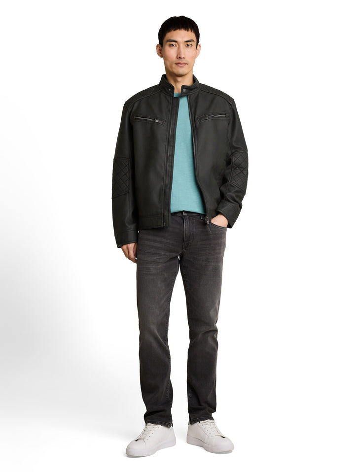 Faux Velour Touch Leather Jacket - Black