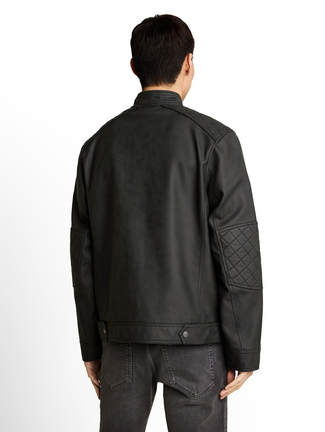 Faux Velour Touch Leather Jacket - Black