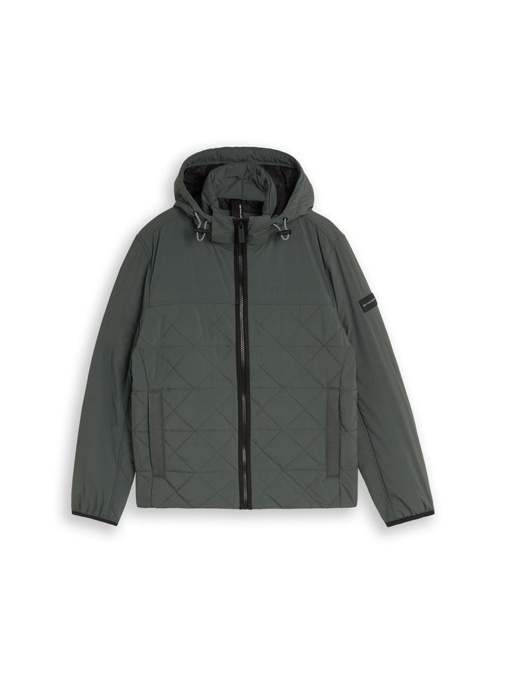 Hooded Quilting Mix Jacket - Darkest Olive