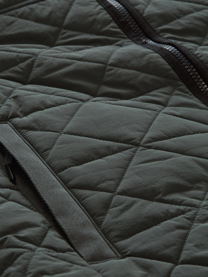Hooded Quilting Mix Jacket - Darkest Olive
