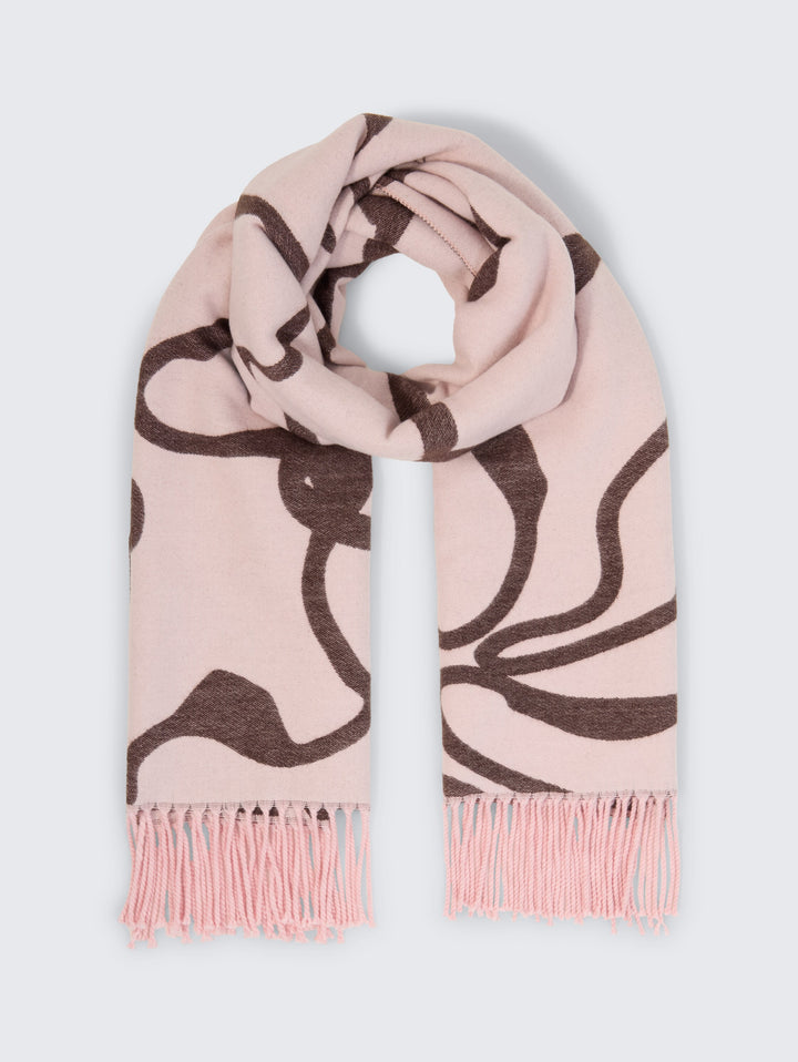 Woven Scarf With Flowers - Big Abstract Flower