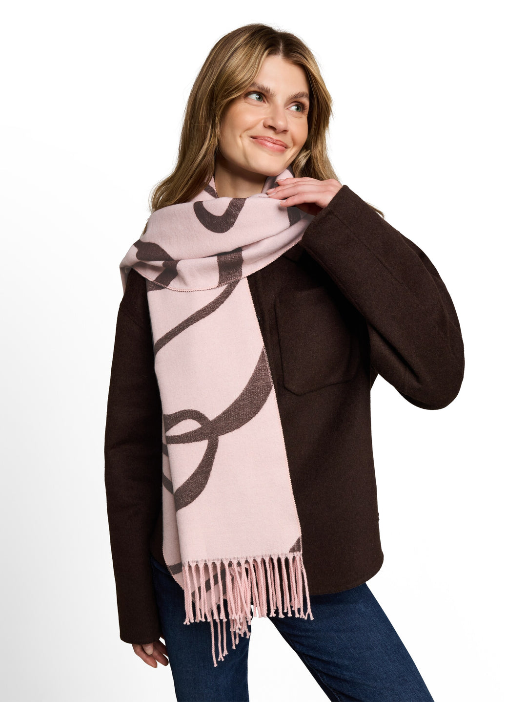 Woven Scarf With Flowers - Big Abstract Flower