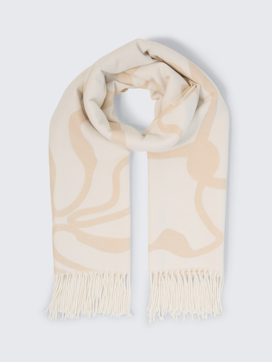 Woven Scarf With Flowers - Big Abstract Off White Flower