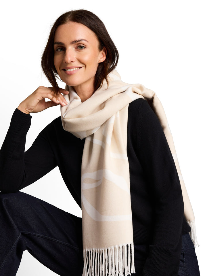 Woven Scarf With Flowers - Big Abstract Off White Flower
