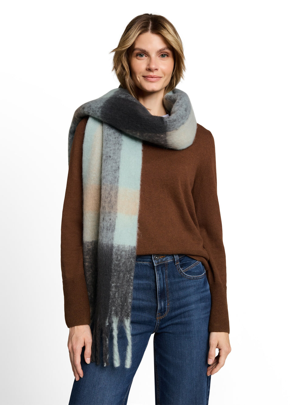 Cozy Brushed Scarf - Green Big Check