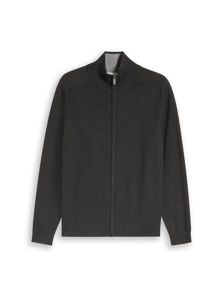 Basic Zip Jacket Knit - Black Grey Melange