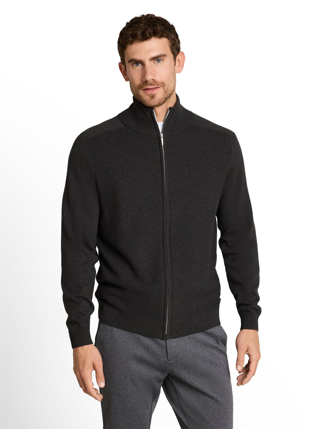 Basic Zip Jacket Knit - Black Grey Melange