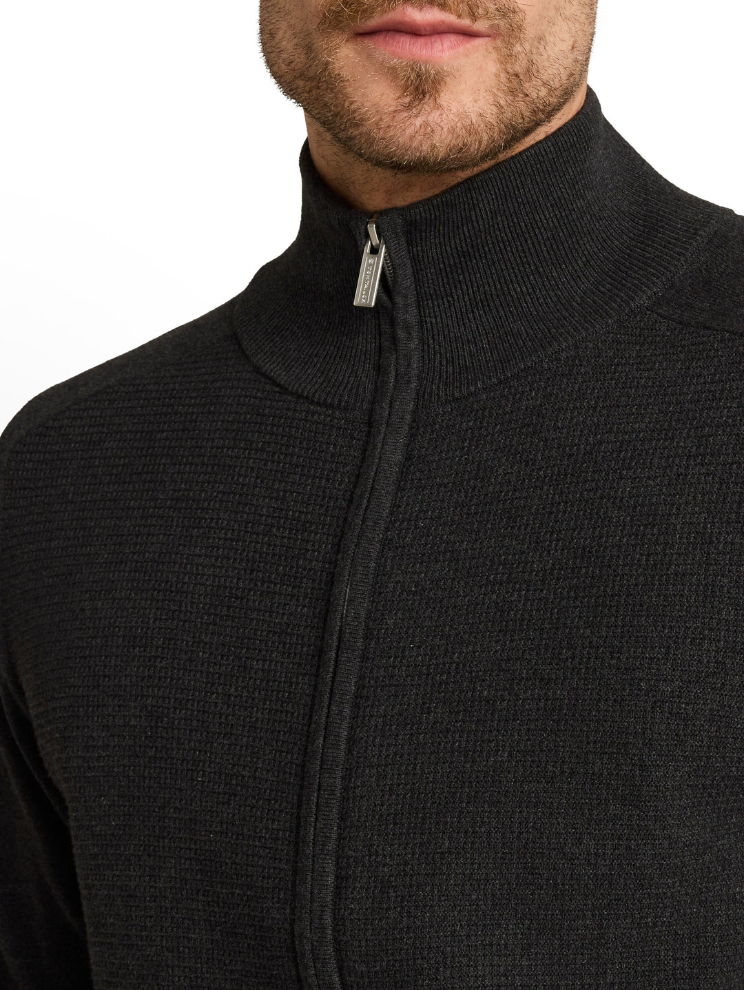 Basic Zip Jacket Knit - Black Grey Melange