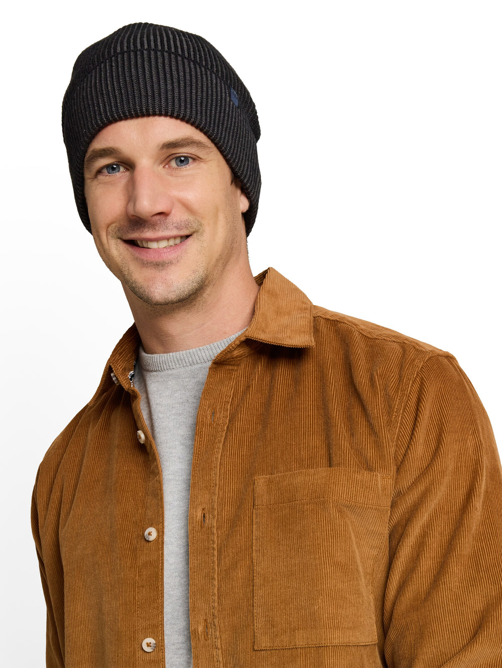 Two Tone Knitted Beanie - Black Grey Twotone