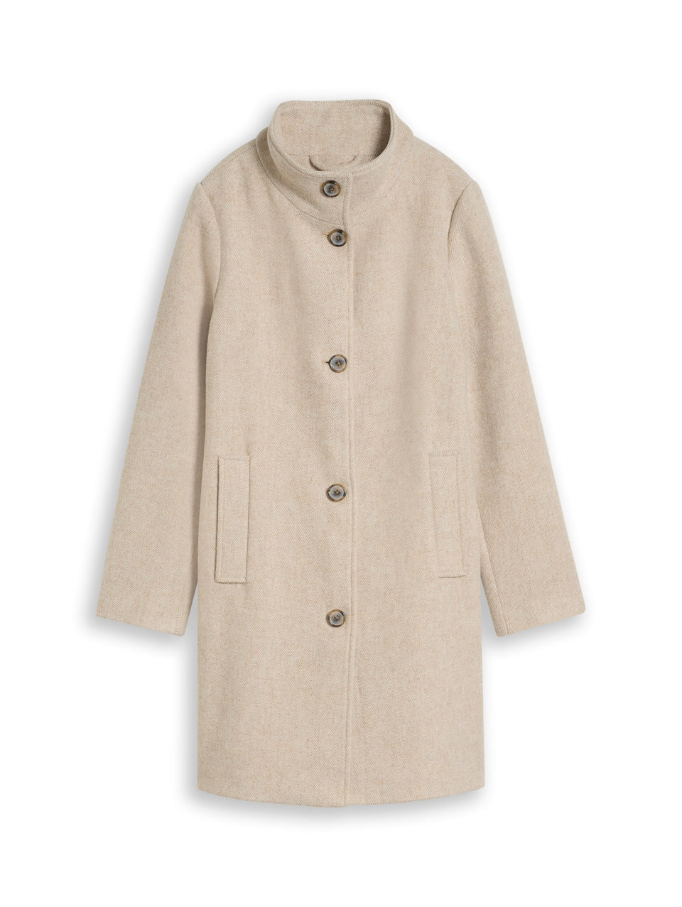 Stand Up Collar Coat - Soft Ivory Twill Structure